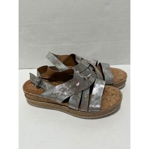 Trask Sandals‎ Cork Wedge Strappy Metallic Silver Casual Shoes Women's 11M